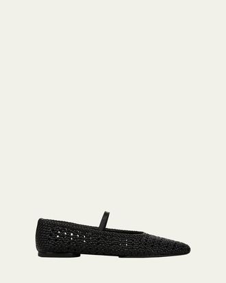 Vince Vivian Crochet Leather Mary Jane Ballerina Flats