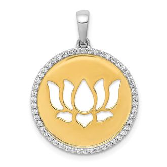 Diamond2Deal 14k Yellow Gold Two-tone Diamond Lotus Flower Pendant