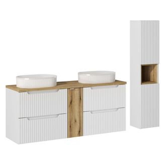 Petits Meubles Set de muebles lavabo 4 cajones y columna estratificado Blanco marr&oacute;n
