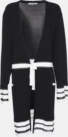 Marina Rinaldi Navy Blue/white Rib Knit Belted Cardigan