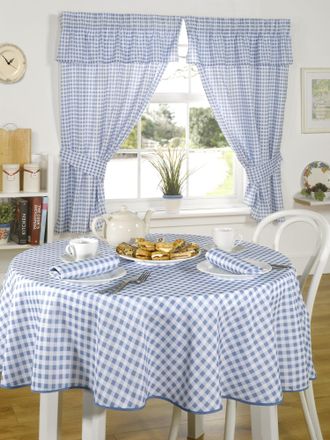 TJ Hughes Molly - Gingham Pencil Pleat Curtains With Pelmet Header in Blue - TJ Hughes