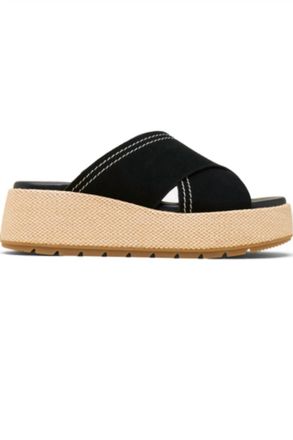 Sorel Womens Sunpeak Platform Slide Sandal In Black, Gum 2
