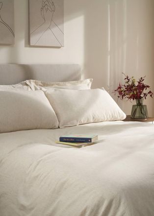 Truly Beauty Mushroom Stripe Linen Cotton Duvet Cover in Light Brown | Size: Super King
