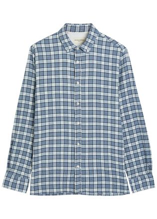 Officine G&eacute;n&eacute;rale Arsene Checked Waffle Stretch-cotton Shirt - Blue - XL