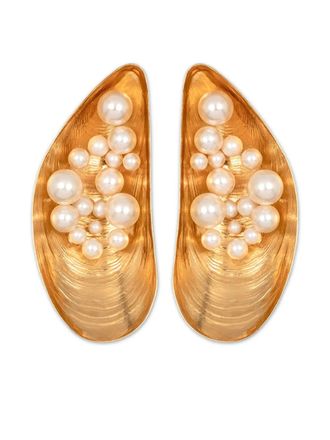 Jennifer Behr Varuna earrings - women - Steel/18kt Gold Plated Brass/Faux Pearl - One Size - White