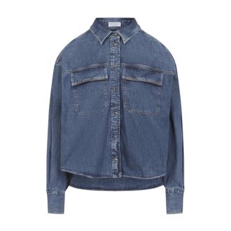 Brunello Cucinelli Brunello Cucinelli, Denim Shirts, female, Blue, Size: S Cotton Shirt