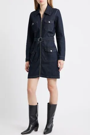Rails Jefferson Belted Long Sleeve Utility Mini Shirtdress in Midnight Blue at Nordstrom Rack, Size Xx-Small