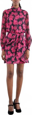 Saloni Draped Isa Short Dress In Rosa/noir