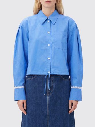 Ganni Camicia in cotone con maniche a palloncino e coulisse sul fondo