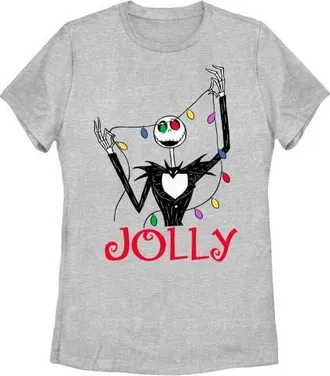 The Nightmare Before Christmas Womens The Nightmare Before Christmas Jack Jolly Christmas Lights Graphic T-Shirt in Athletic Heather at Nordstrom, Size Small