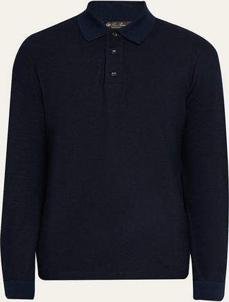 Loro Piana Mens Cerro Cotton and Cashmere Long-Sleeve Polo Shirt