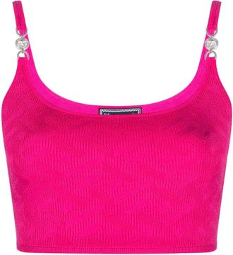 Versace La Greca Medusa 95 knitted crop top - women - Viscose/Polyamide/Elastane - 44 - Pink
