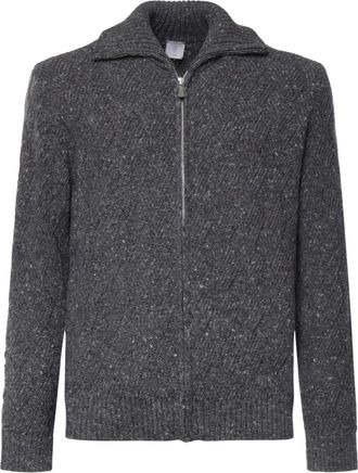Eleventy Ribbed Zip-Up Cardigan - Heren - Vesten - Grijs - XL - Wol - Truien & Vesten