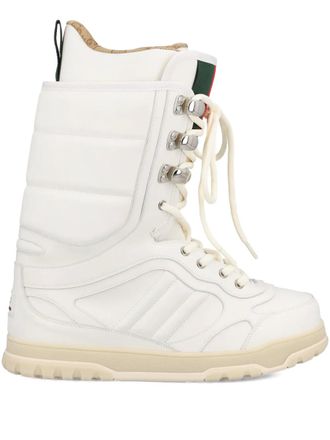 Gucci web-detail lace-up boots - men - Calf Leather/Rubber/Fabric - 10 - White