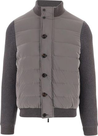 Moorer Hybride jas met gebreide details en mouwen - Heren - Bomber jackets - Grijs - XL - Leer - Jassen