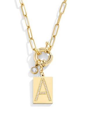 Mint & Lily Pave Initial Pendant with Paperclip Chain Necklace in Letter J at Nordstrom, Size 18