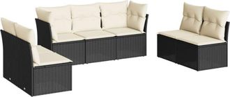 vidaXL Vidaxl - Set De Comedor De Jard&iacute;n 7 Pzas Y Cojines Rat&aacute;n Sint&eacute;tico Negro
