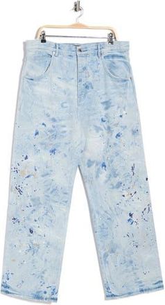 Purple Bleach Paint Splatter Straight Leg Jeans in Light Indigo at Nordstrom Rack, Size 36