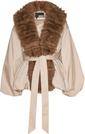 Rotate Jas met Faux Fur Kraag - Dames - Jassen - Beige - S - Katoen - Jassen