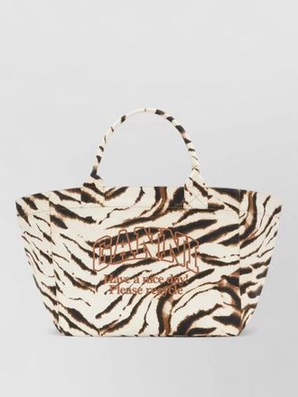 Ganni oversized canvas tote zebra pattern