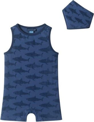 Andy & Evan Print Romper & Bib Set in Navy at Nordstrom, Size 12-18M