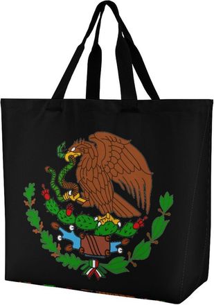 Generic Mexican Flag Symbol Reusable Shopping Bags Large Capacity Grocery Bag Heavy Duty Tote for Women 40x40x16cm