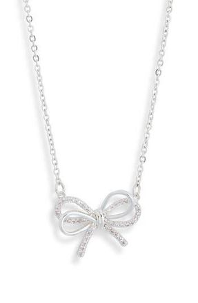 Nordstrom Rack Cubic Zirconia Bow Pendant Necklace in Clear- Silver at Nordstrom Rack