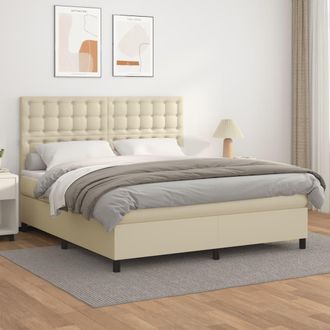 vidaXL Cama Box Spring Con Colch&oacute;n Cuero Sint&eacute;tico Crema 160x200 Cm Vidaxl