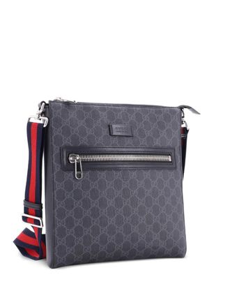 Gucci Web Strap Front Zip Messenger Bag GG Coated Canvas Medium crossbody bag - Black
