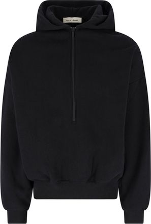 Fear of God Black Cropped Half-Zip Embossed Logo Hoodie