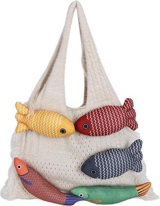 Generic NYSDM Interesting Woven Bag In Summer Contrast Color Shoulder Bags Lightweight Large Capacity Female Bags Casual Totes