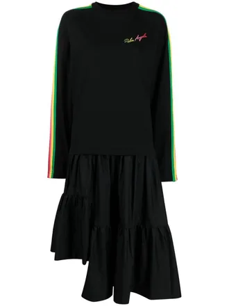 Palm Angels asymmetric long-sleeve dress - women - Cotton/Polyester - 38 - Black