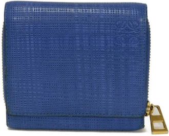 Loewe Linen Blue Leather Wallet (Tri-Fold) (Pre-Owned)