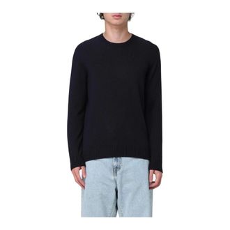 Drumohr Round-neck Knitwear, male, Blue, Size: 3XL Merino Wool Crew Neck Sweater