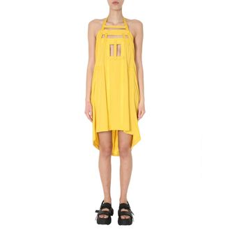 Rick Owens Short Dresses, female, Yellow, Size: S Piramid Silk Blend Midi Dress