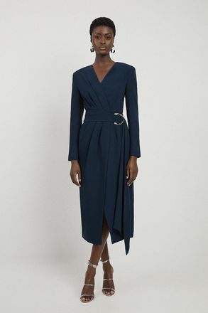 Karen Millen Womens Compact Stretch Viscose Drape Waist Maxi Dress - Navy - Size 8 UK