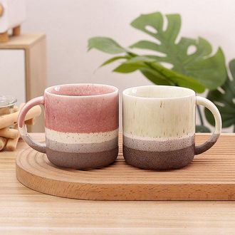 OEM 2 Tazas Grandes De Cer&aacute;mica Estilo Retro - 400 Ml - Rojo Coral - Aptas Para Microondas