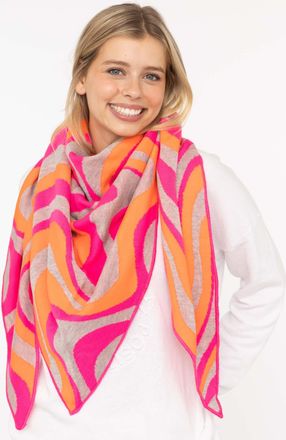 Zwillingsherz Dreieckstuch ZWILLINGSHERZ Happy Waves, Damen, orange (grau pink orange), Strick, Baumwollmischung, gemustert, mehrfarbig, Modet&uuml;cher Dreieckstuch, au