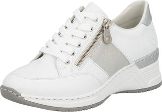 Rieker Keilsneaker RIEKER, Damen, Gr. 36, silber (wei&szlig;, silberfarben), Lederimitat, Textil, Glitzer, Schuhe Keilsneaker, Schn&uuml;rschuh, Halbschuh, Sneaker mit 