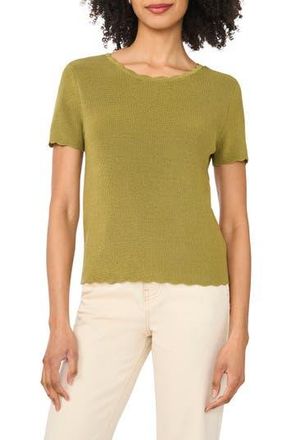 CeCe by Cynthia Steffe Scallop Rib Short Sleeve Knit Top in Light Olive at Nordstrom Rack, Size X-Large