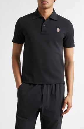 Moncler Logo Patch Piqu&eacute; Polo in Black at Nordstrom, Size Xx-Large