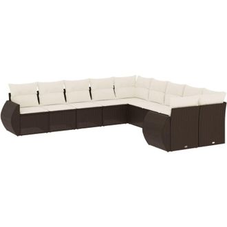 vidaXL Set De Sof&aacute;s De Jard&iacute;n 10 Pzas Y Cojines Rat&aacute;n Sint&eacute;tico Marr&oacute;n Vidaxl