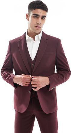 Asos Giacca da abito slim bordeaux-Marrone