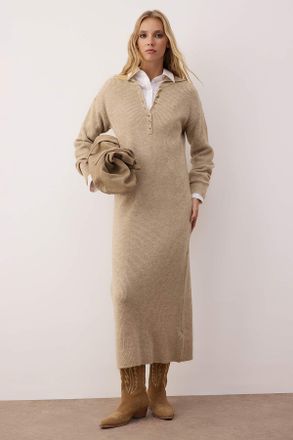 Trendyol Modest Dames Beige Effen Maxi Lang Casual Recht Modest Jurken