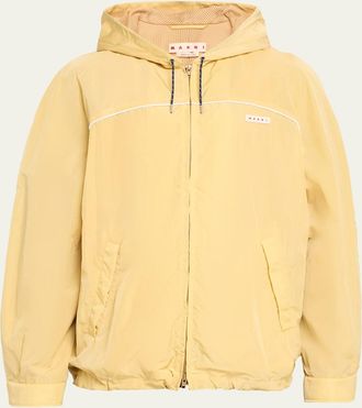 Marni Mens Logo-Patch Crinkled Nylon Hooded Jacket