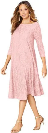 Roaman's Plus Size 3/4 Sleeve Boatneck Lace Swing Dress in Soft Blush at Nordstrom, Size 44