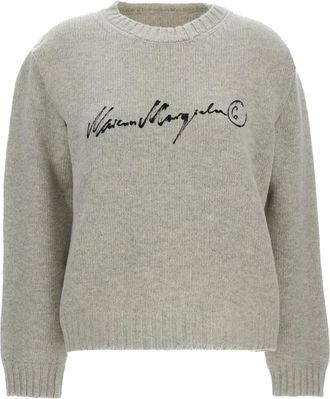 Maison Margiela Short-Cut Knit Sweater with Painted Logo Detail
