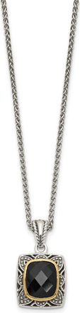 Diamond2Deal Sterling Silver with 14K Accent Checkerboard-cut Black Onyx Pendant Necklace