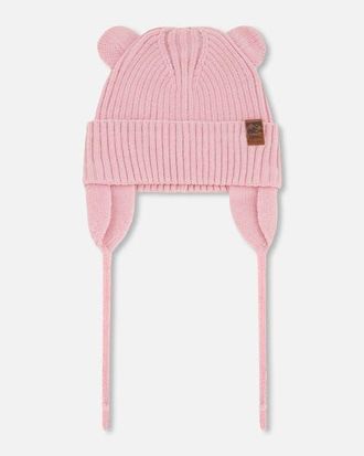 Deux par Deux Girl Logo Patch Ribbed Knit Hat in Pale Pink at Nordstrom, Size 18-24 M