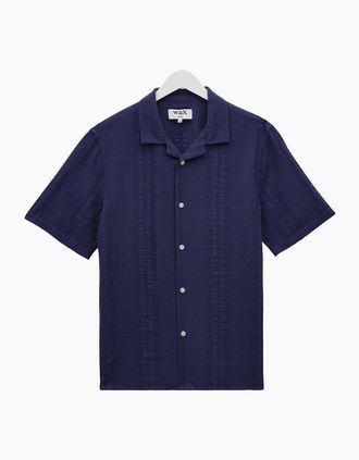 Wax London Mens Wax London Didcot Double Weave Seersucker Short Sleeve Shirt - Navy - Size: 42/Regular